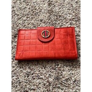 vintage rolfs red leather women's checkbook wallet unique circular snap closure